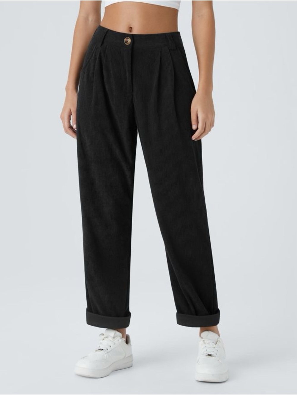 Halara AuraCord Cloud Mid Rise Corduroy Casual Pants Black Petite Small NWT